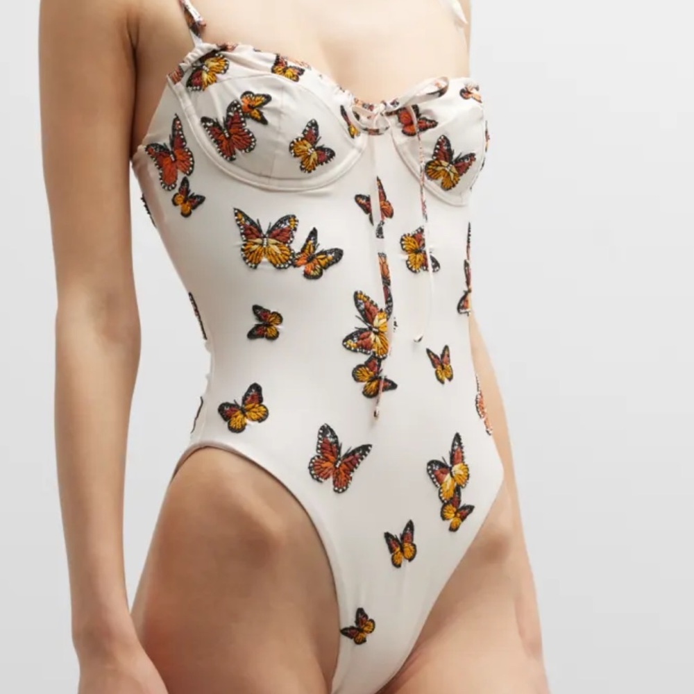 Agua by Aguabendita Ebano Butterfly Embroidered One-Piece Swimuit